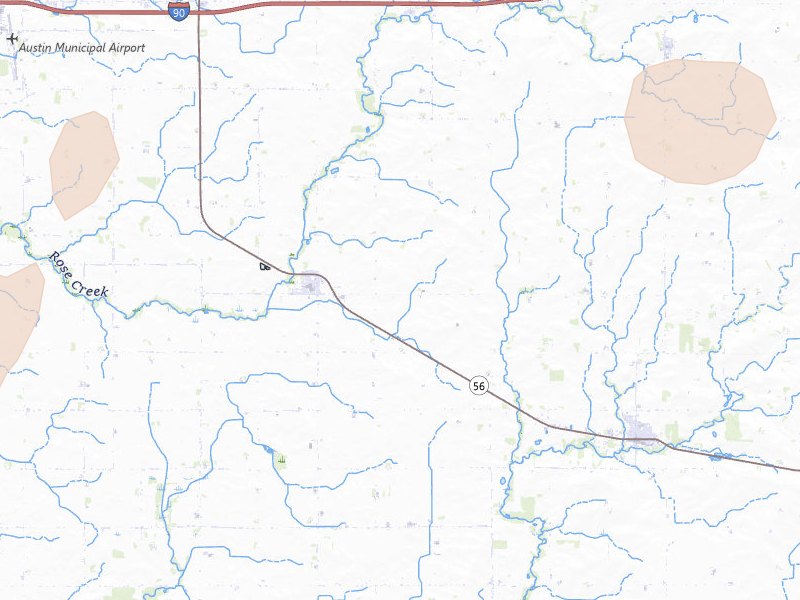 Radar-estimated hail-size map of the storm over Rose Creek, MN on Jul 1, 2026