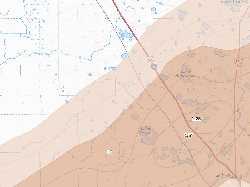 Radar-estimated hail-size map of the storm over Rothsay, MN on Jun 29, 2026