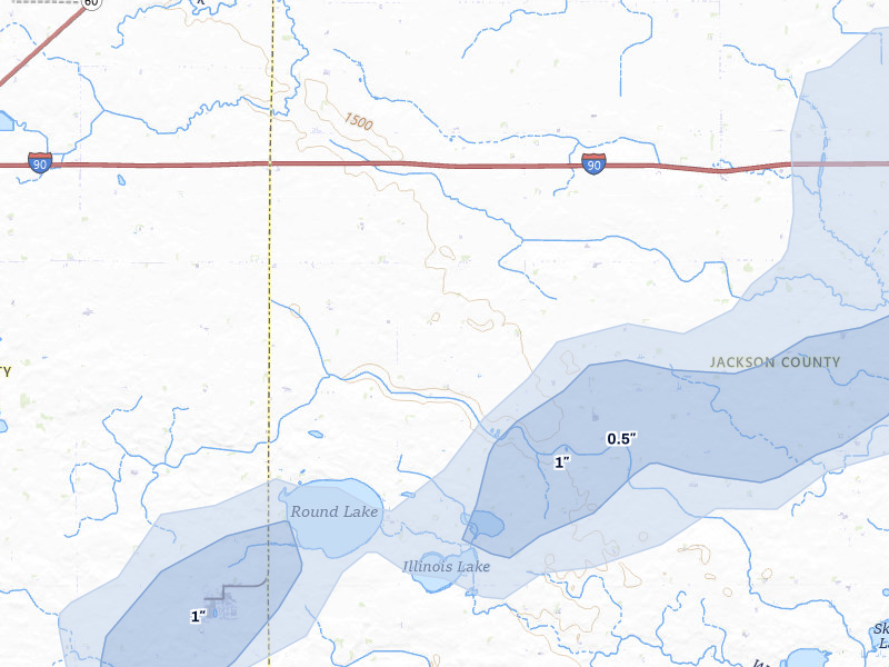 NEXRAD radar-signature map of the hail storm over Round Lake, MN on Jun 27, 2026