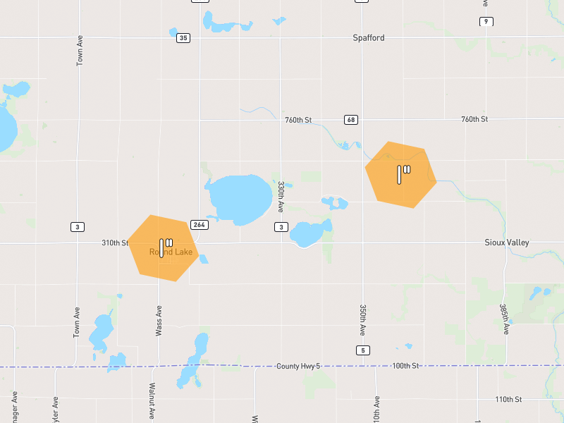Hail map of Round Lake, MN on Jun 28, 2026, hail up to 1"