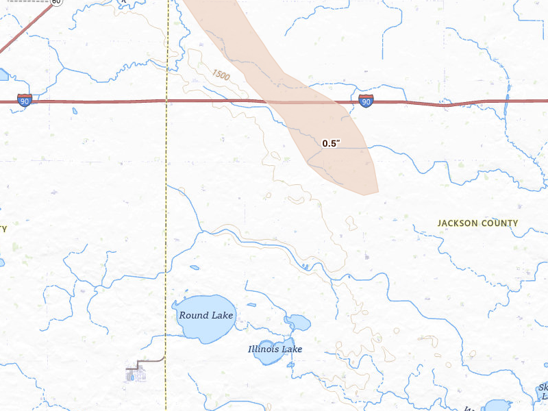 Radar-estimated hail-size map of the storm over Round Lake, MN on Aug 18, 2026