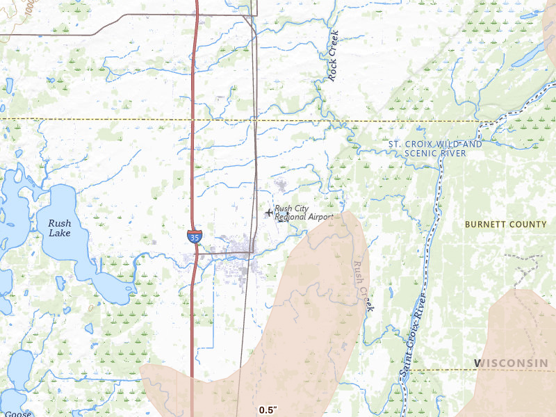 Radar-estimated hail-size map of the storm over Rush City, MN on Jun 9, 2026
