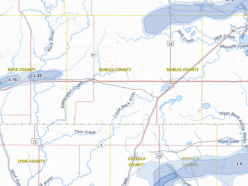 NEXRAD radar-signature map of the hail over Rushmore, MN