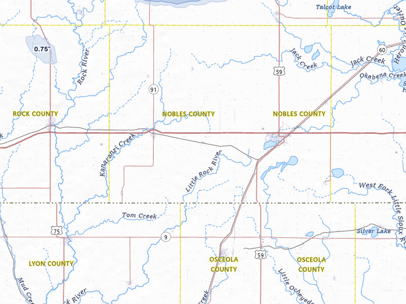 NEXRAD radar-signature map of the hail storm over Rushmore, MN on Jul 25, 2026