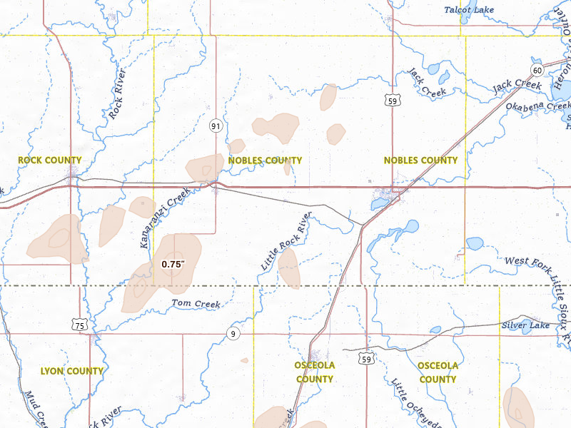 Radar-estimated hail-size map of the storm over Rushmore, MN