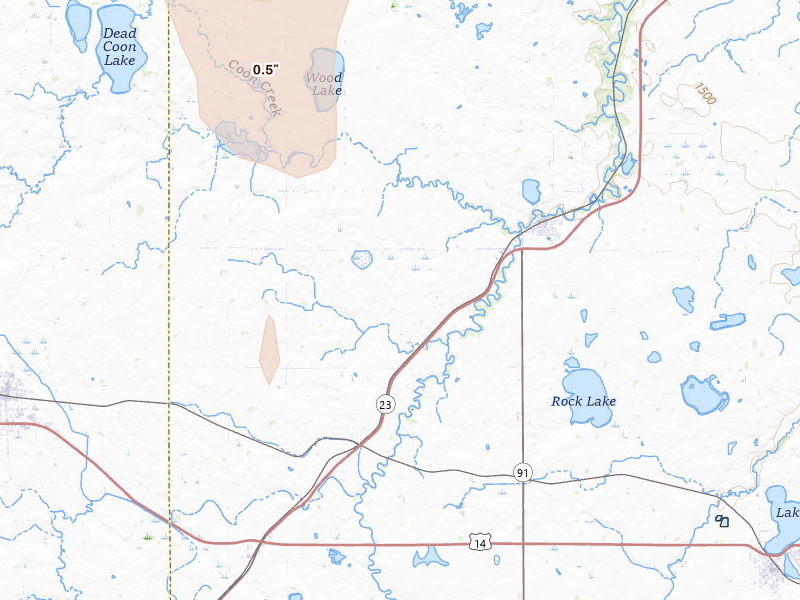 Radar-estimated hail-size map of the storm over Russell, MN on Jun 9, 2026