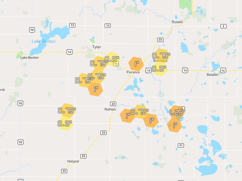 Hail map of Ruthton, MN on Jun 30, 2026, hail up to 1.25"