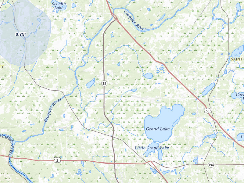 NEXRAD radar-signature map of the hail storm over Saginaw, MN on May 11, 2026