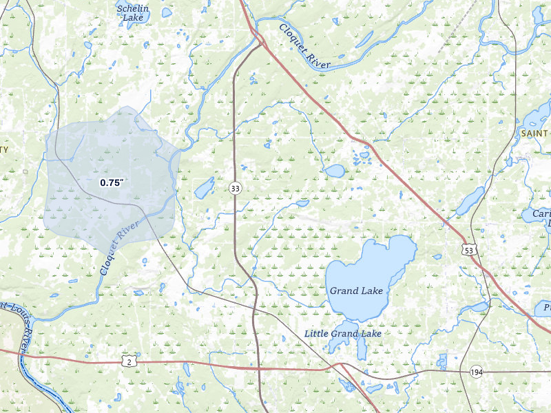 NEXRAD radar-signature map of the hail over Saginaw, MN