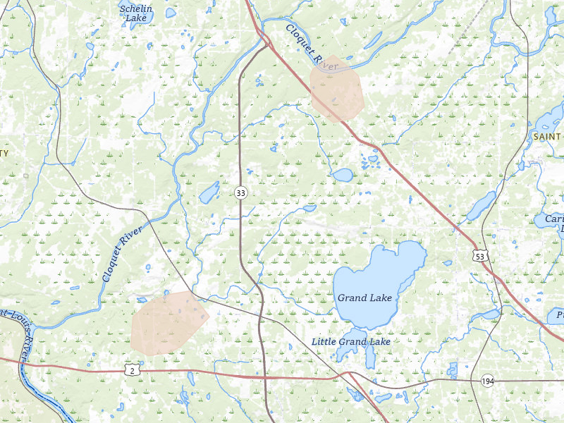 Radar-estimated hail-size map of the storm over Saginaw, MN on Jul 3, 2026