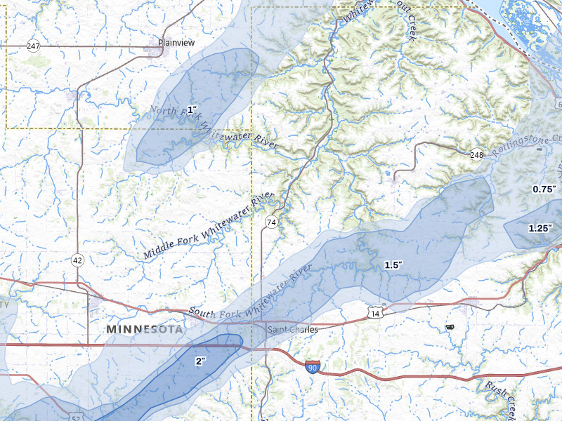 NEXRAD radar-signature map of the hail over Saint Charles, MN