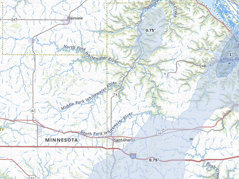 NEXRAD radar-signature map of the hail storm over Saint Charles, MN on May 17, 2026