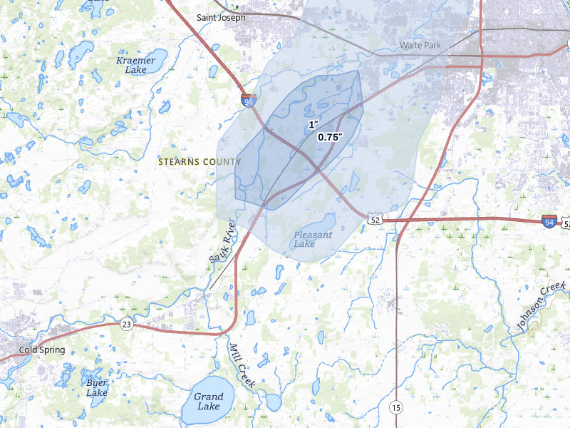 NEXRAD radar-signature map of the hail over Saint Cloud, MN