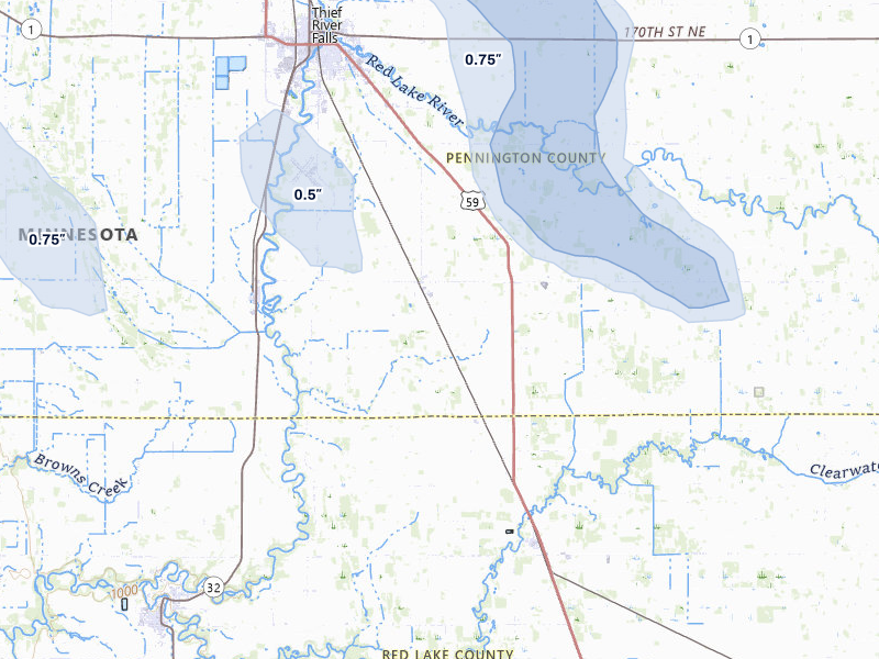 NEXRAD radar-signature map of the hail storm over Saint Hilaire, MN on Jul 6, 2026