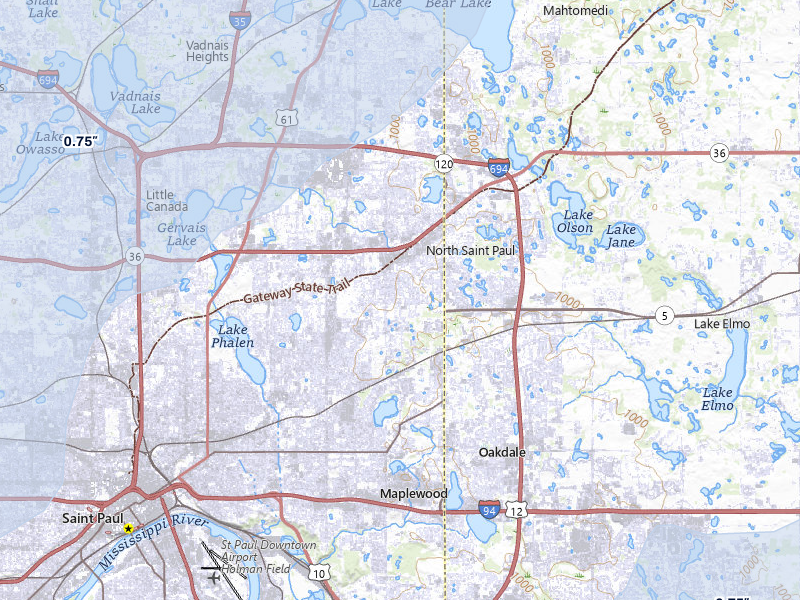 NEXRAD radar-signature map of the hail storm over Saint Paul, MN on May 17, 2026