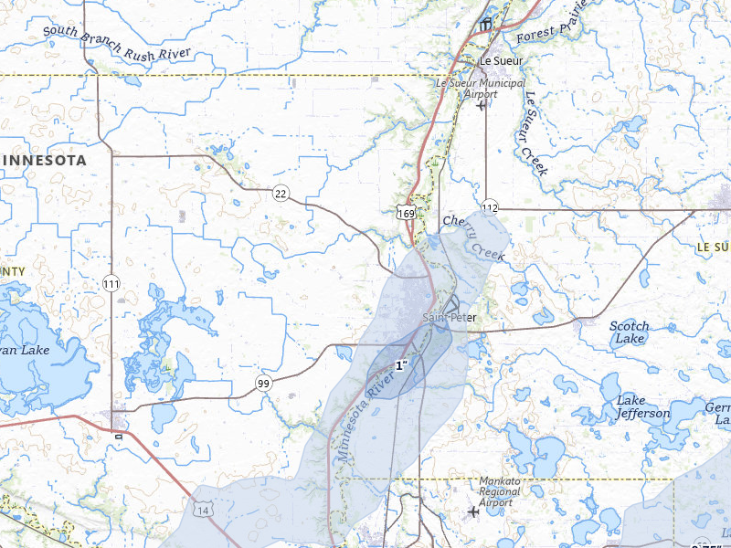NEXRAD radar-signature map of the hail storm over Saint Peter, MN on May 17, 2026