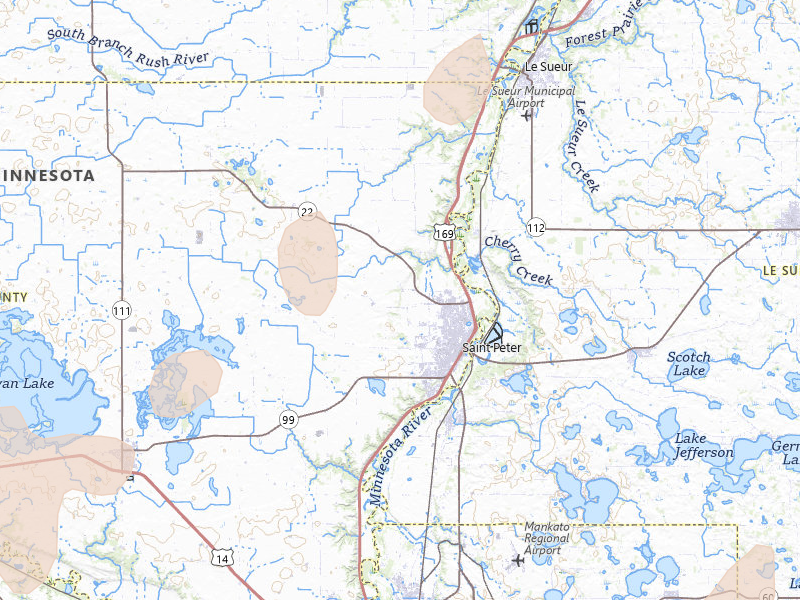 Radar-estimated hail-size map of the storm over Saint Peter, MN on Jun 9, 2026
