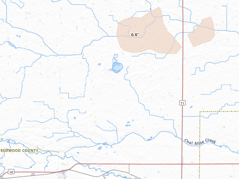 Radar-estimated hail-size map of the storm over Sanborn, MN on May 24, 2026