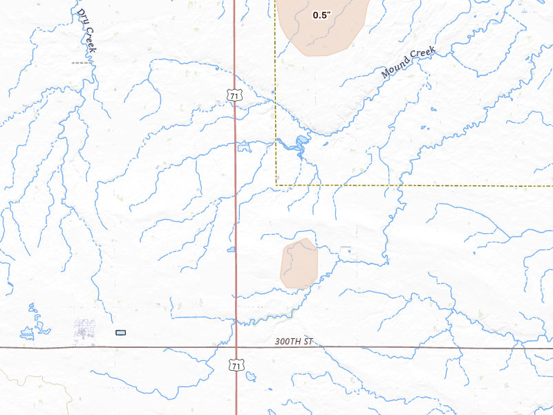 Radar-estimated hail-size map of the storm over Sanborn, MN on Jun 9, 2026