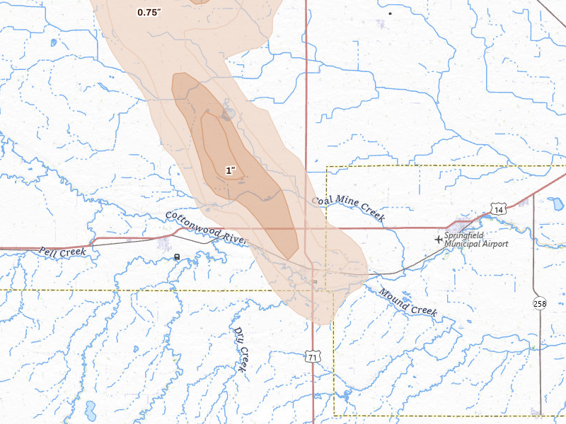 Radar-estimated hail-size map of the storm over Sanborn, MN