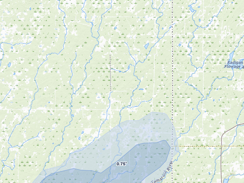 NEXRAD radar-signature map of the hail over Sandstone, MN