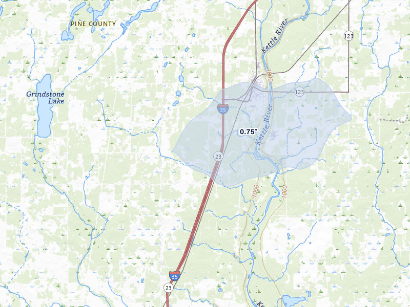 NEXRAD radar-signature map of the hail storm over Sandstone, MN on Jun 29, 2026