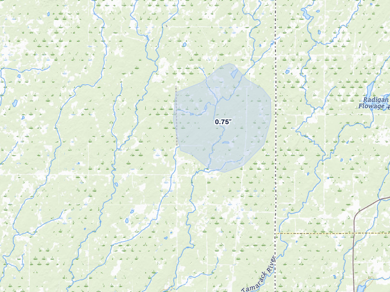 NEXRAD radar-signature map of the hail storm over Sandstone, MN on Jul 3, 2026