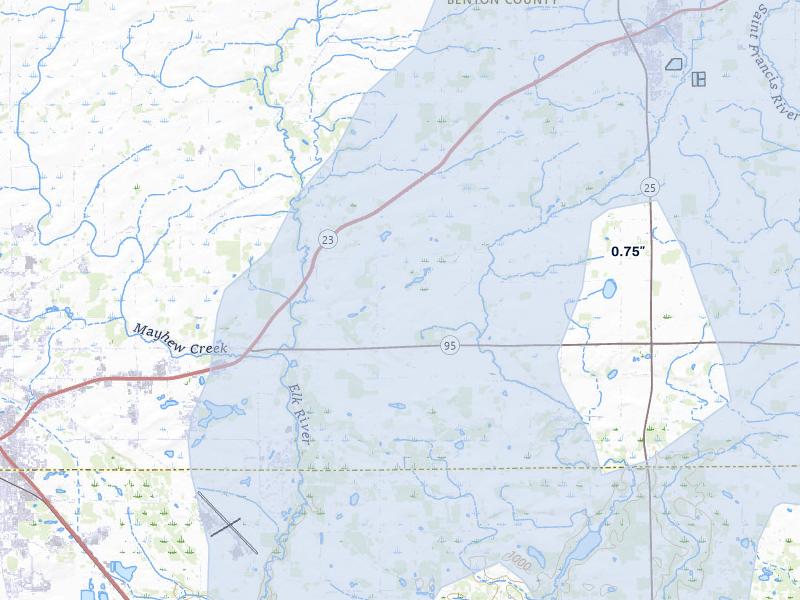 NEXRAD radar-signature map of the hail over Sauk Rapids, MN