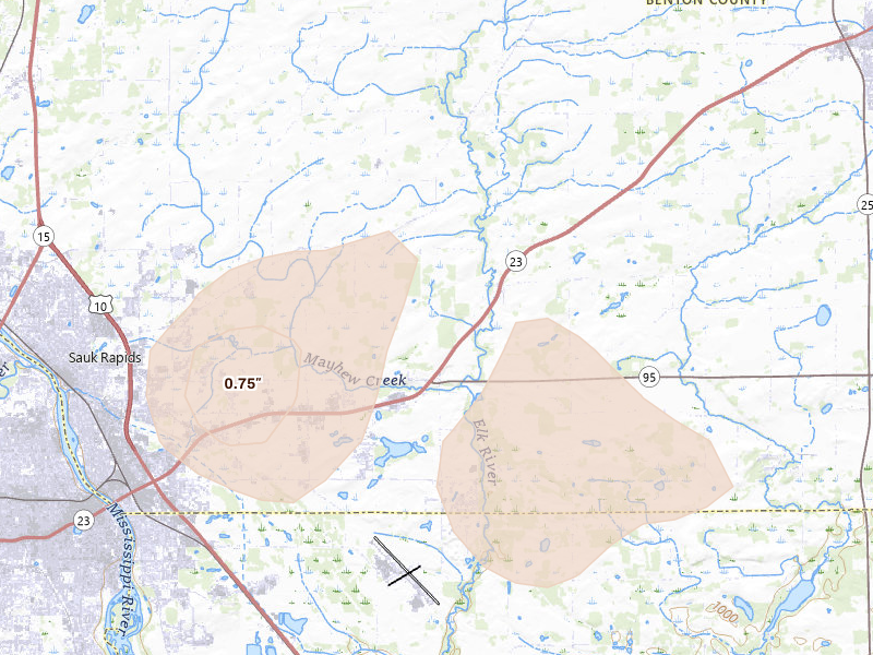 Radar-estimated hail-size map of the storm over Sauk Rapids, MN