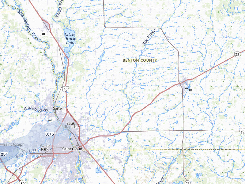NEXRAD radar-signature map of the hail storm over Sauk Rapids, MN on Aug 3, 2026