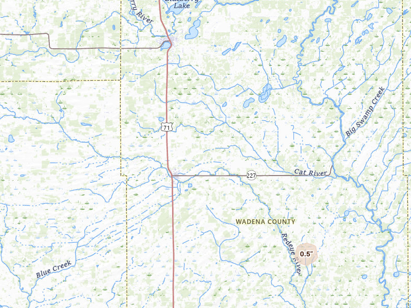 Radar-estimated hail-size map of the storm over Sebeka, MN on Jun 23, 2026