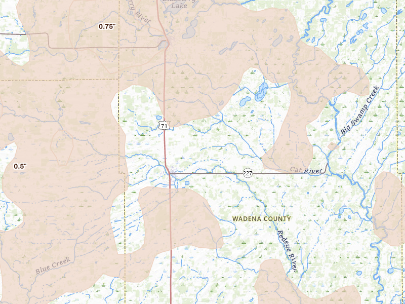 Radar-estimated hail-size map of the storm over Sebeka, MN on Jul 6, 2026