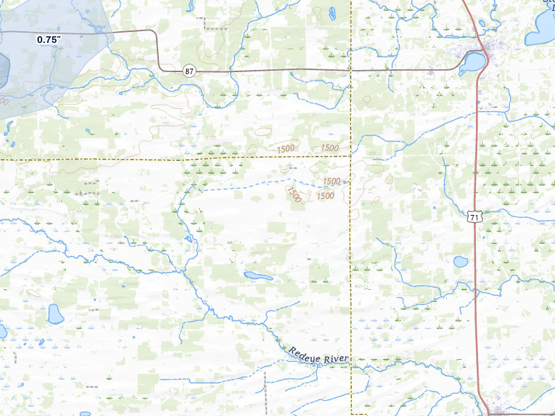 NEXRAD radar-signature map of the hail storm over Sebeka, MN on Aug 3, 2026