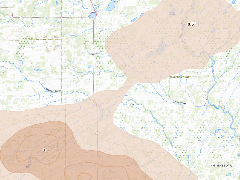 Radar-estimated hail-size map of the storm over Sebeka, MN