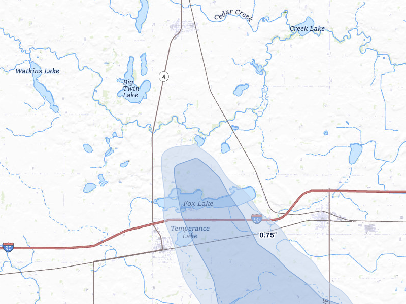 NEXRAD radar-signature map of the hail storm over Sherburn, MN on Jun 1, 2026