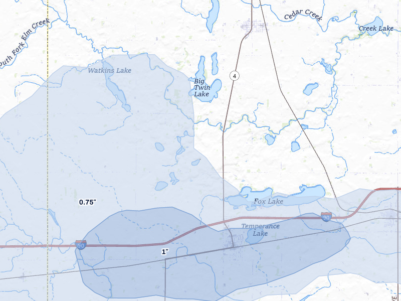 NEXRAD radar-signature map of the hail storm over Sherburn, MN on Aug 3, 2026