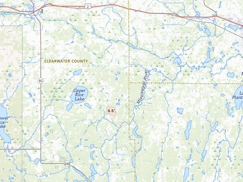 Radar-estimated hail-size map of the storm over Shevlin, MN on Feb 6, 2026