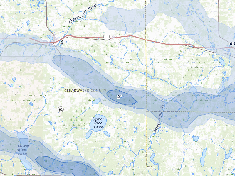 NEXRAD radar-signature map of the hail storm over Shevlin, MN on Aug 6, 2026