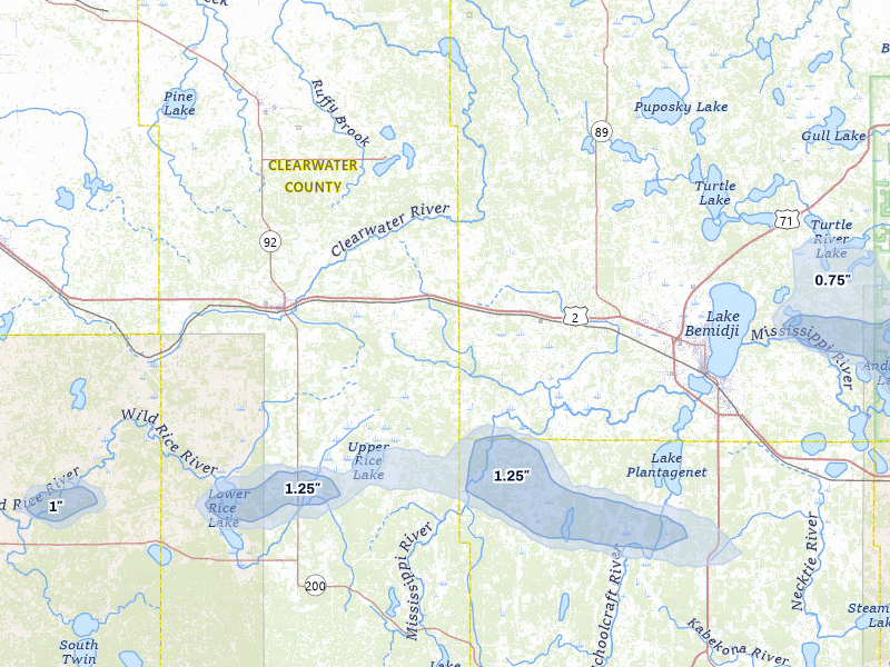 NEXRAD radar-signature map of the hail storm over Shevlin, MN on Aug 17, 2026