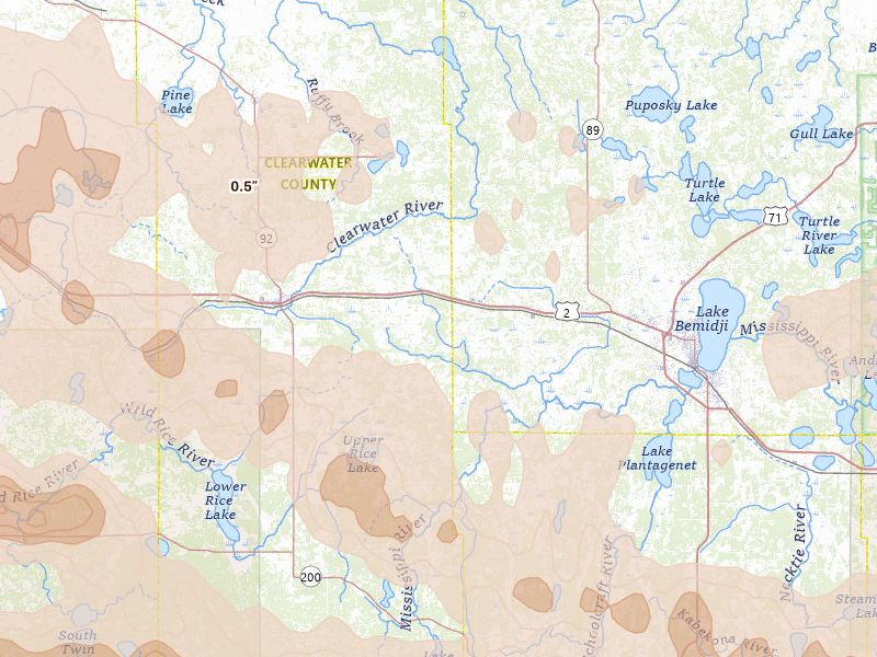 Radar-estimated hail-size map of the storm over Shevlin, MN on Sep 3, 2026