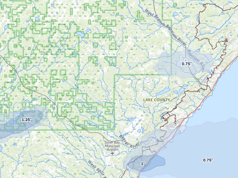 NEXRAD radar-signature map of the hail over Silver Bay, MN
