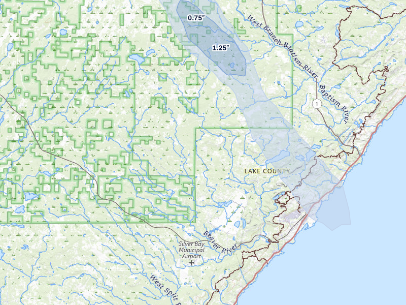 NEXRAD radar-signature map of the hail over Silver Bay, MN