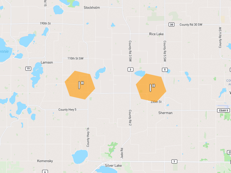 Hail map of Silver Lake, MN on Jul 26, 2026, hail up to 1"