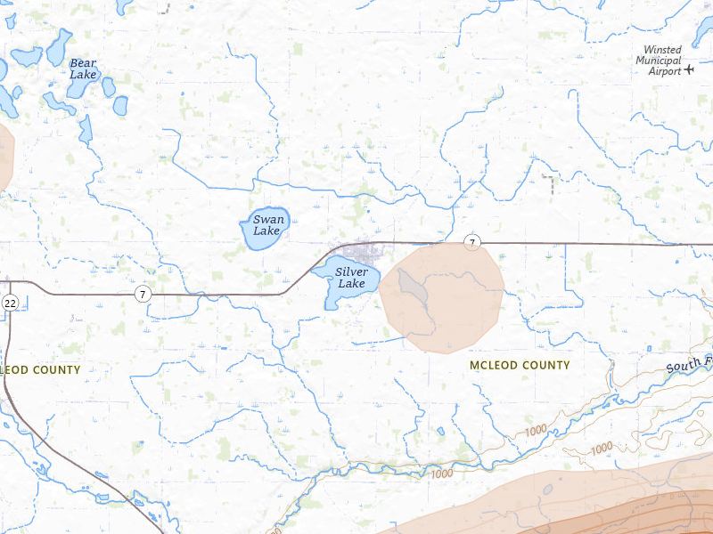 Radar-estimated hail-size map of the storm over Silver Lake, MN on Aug 7, 2026