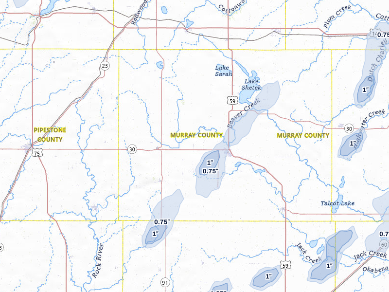 NEXRAD radar-signature map of the hail storm over Slayton, MN on Jun 27, 2026