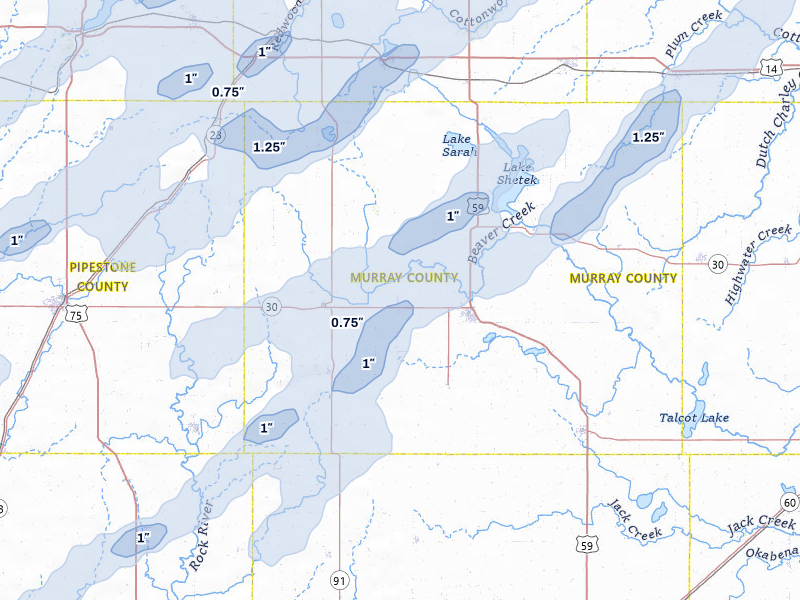 NEXRAD radar-signature map of the hail storm over Slayton, MN on Jun 29, 2026