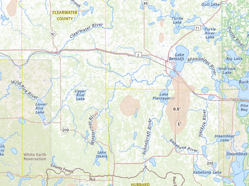 Radar-estimated hail-size map of the storm over Solway, MN on Jun 9, 2026