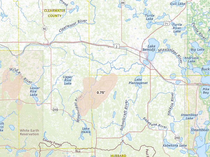 Radar-estimated hail-size map of the storm over Solway, MN on Jun 10, 2026