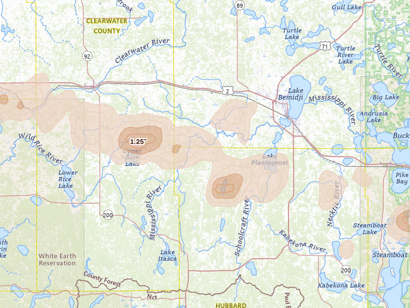 Radar-estimated hail-size map of the storm over Solway, MN on Jul 3, 2026