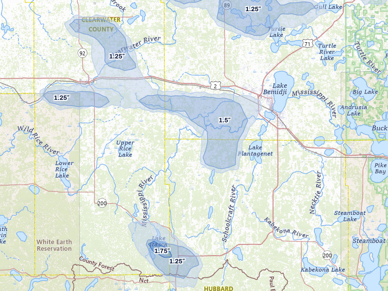 NEXRAD radar-signature map of the hail over Solway, MN